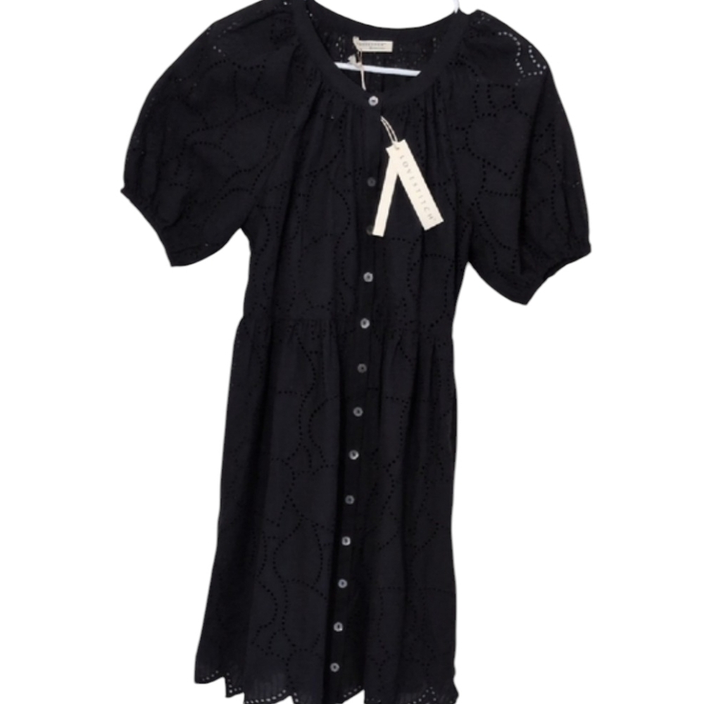 Black Eyelet Button-Front Women’s Dress